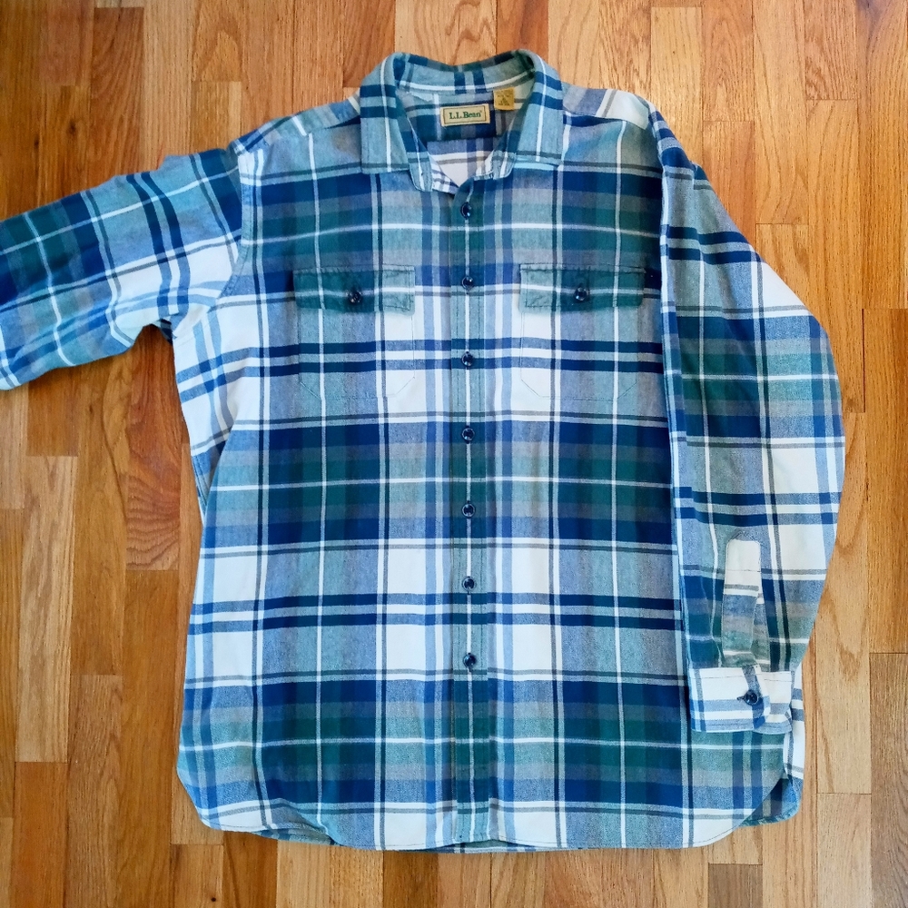 Vtg LL Bean Mens Button Down Shirt Flannel Plaid
